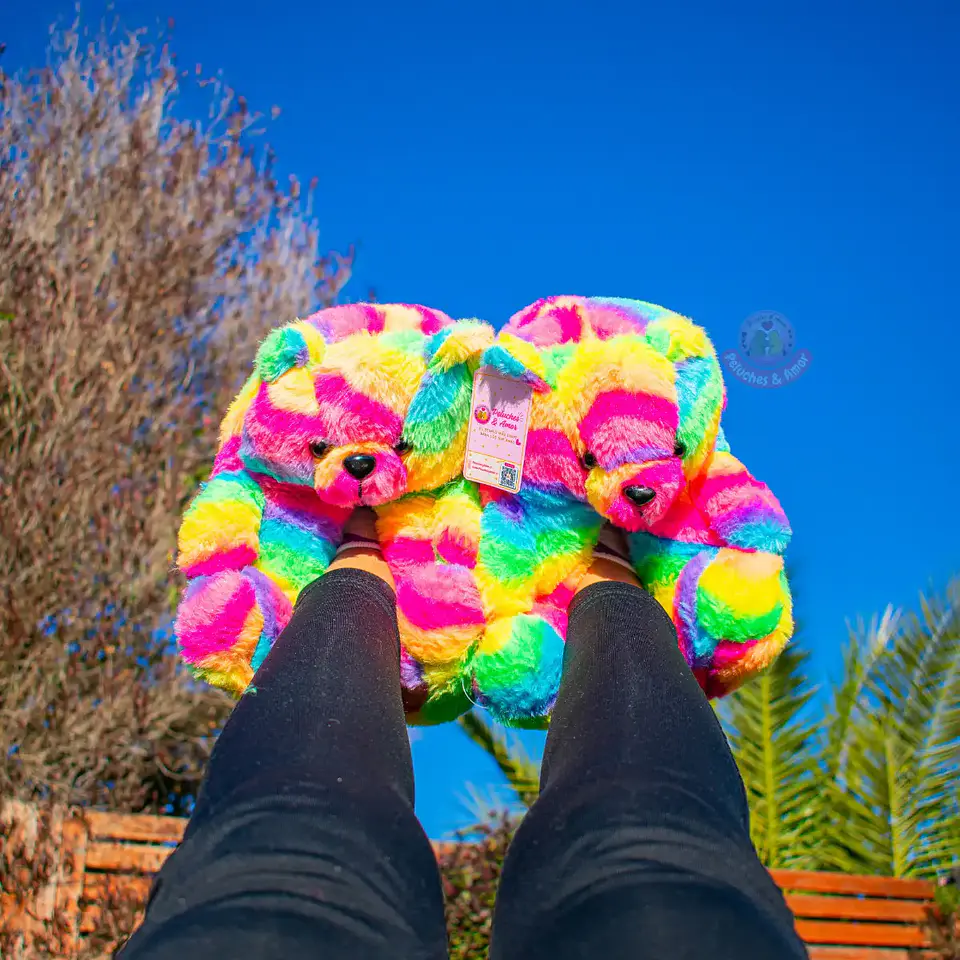 Pantuflas Peluche Osito Arcoíris – Regalo Suave y Tierno 3