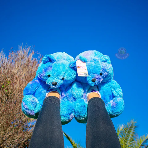 Pantuflas Peluche Osito Azul Pastel – Regalo Suave y Tierno