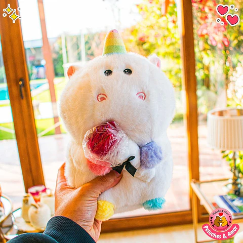 Peluche de Unicornio con Rosita 16 CM