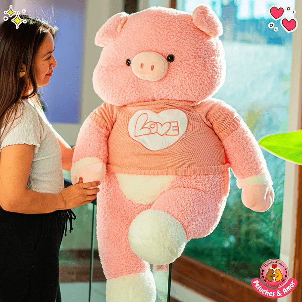 Peluche Cerdito Gigante con Polera Love 120 CM 4