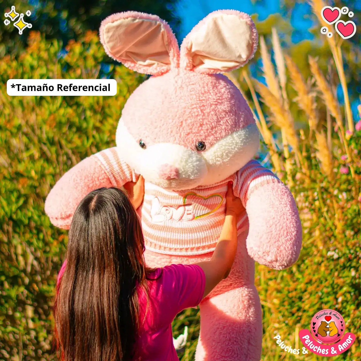 Peluche Conejo Gigante con Polera Rosa 110 CM 2
