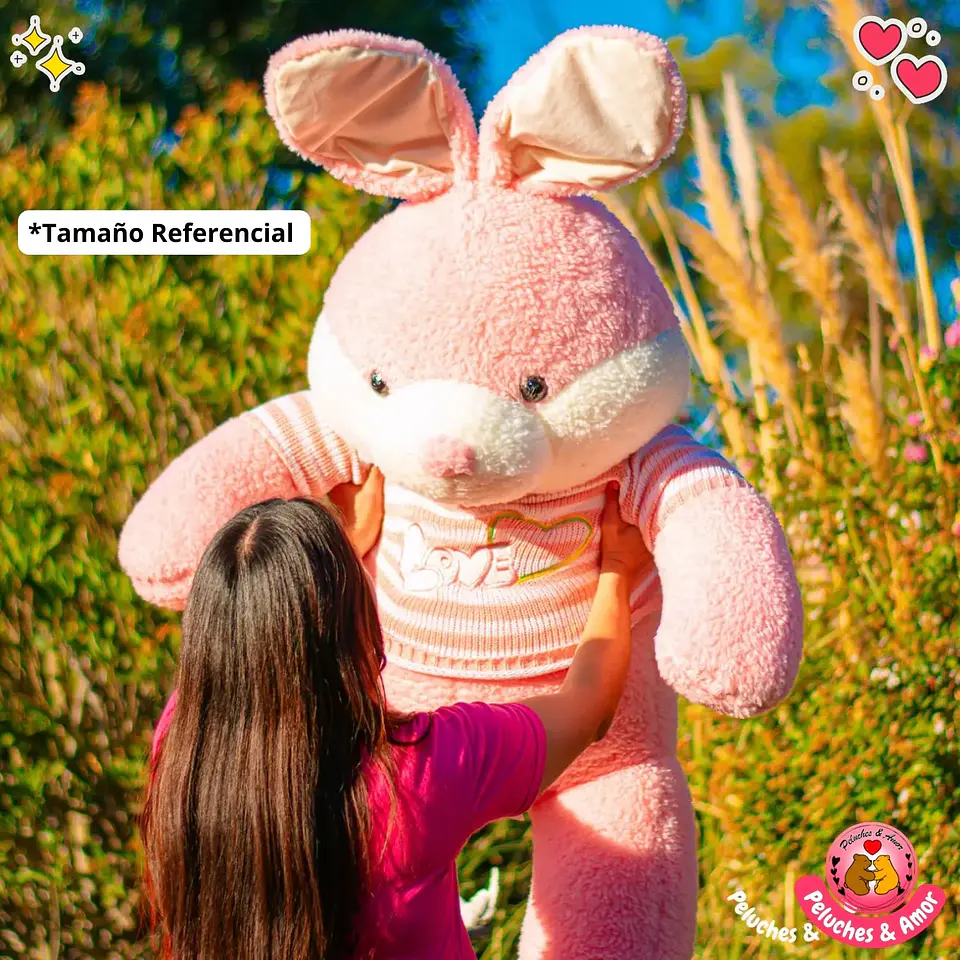 Peluche Conejo Gigante con Polera Rosa 110 CM 2