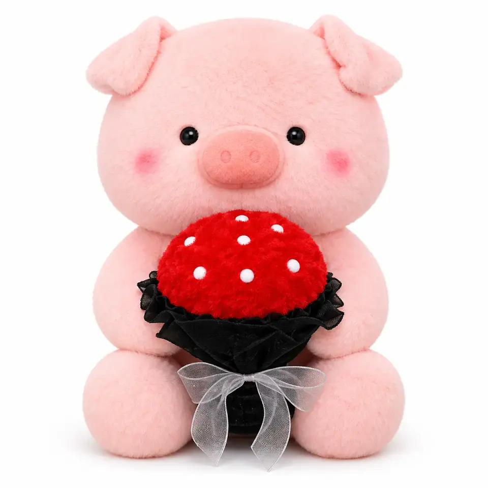 Peluche Cerdito Cute con Ramo de Rosas 30 CM 2