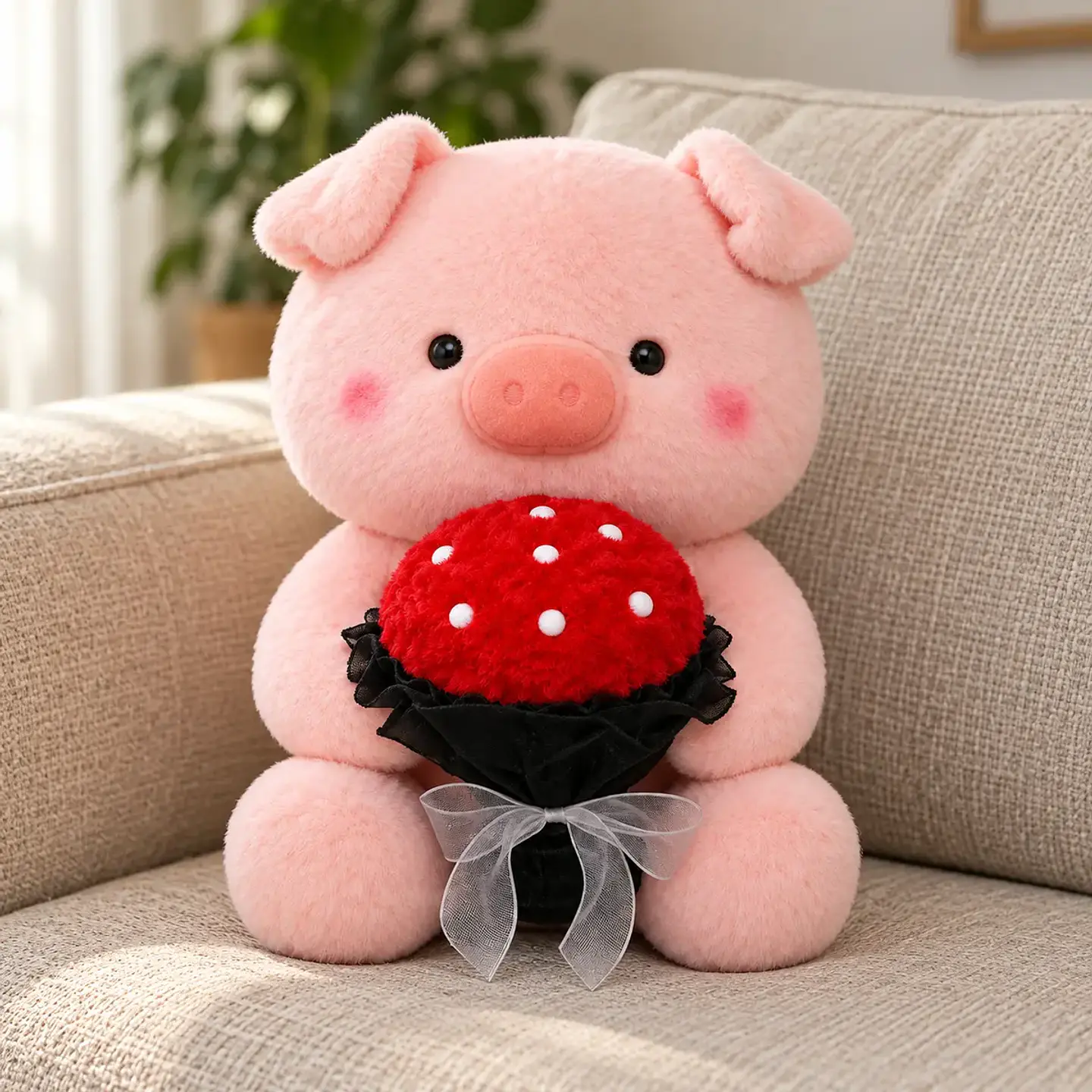 Peluche Cerdito Cute con Ramo de Rosas 30 CM 1