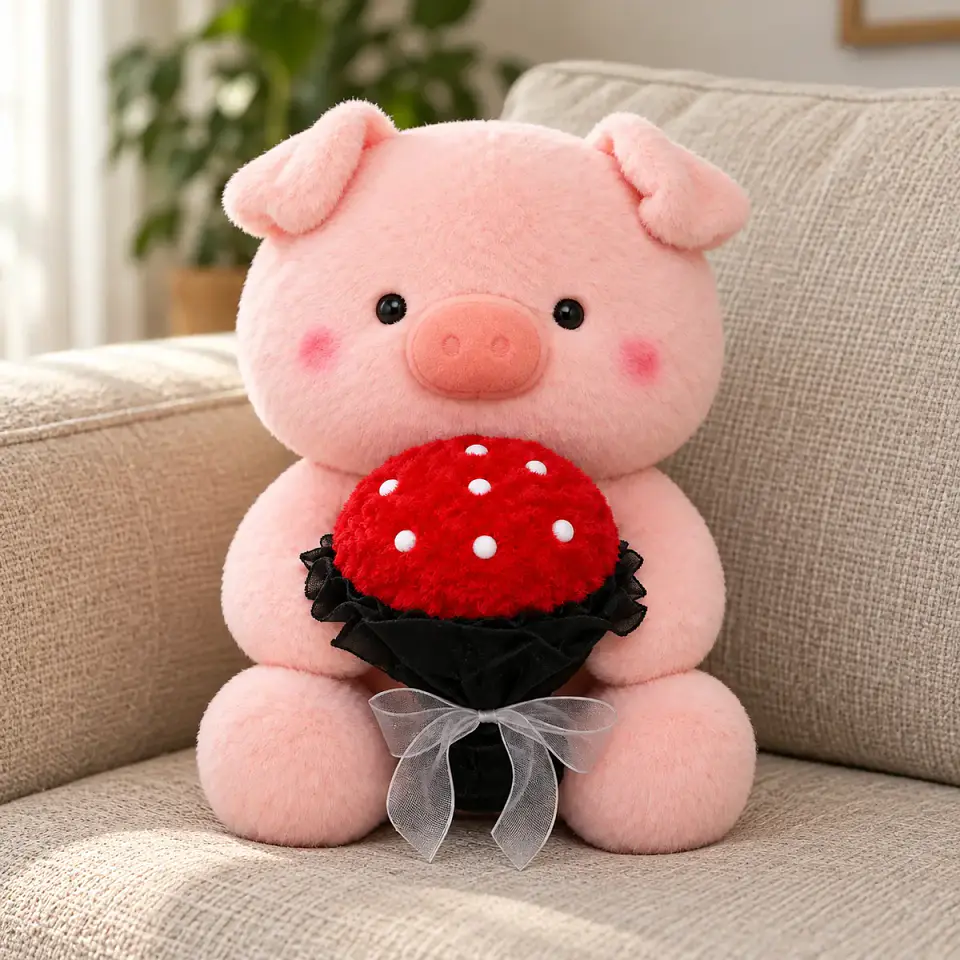 Peluche Cerdito Cute con Ramo de Rosas 30 CM 1