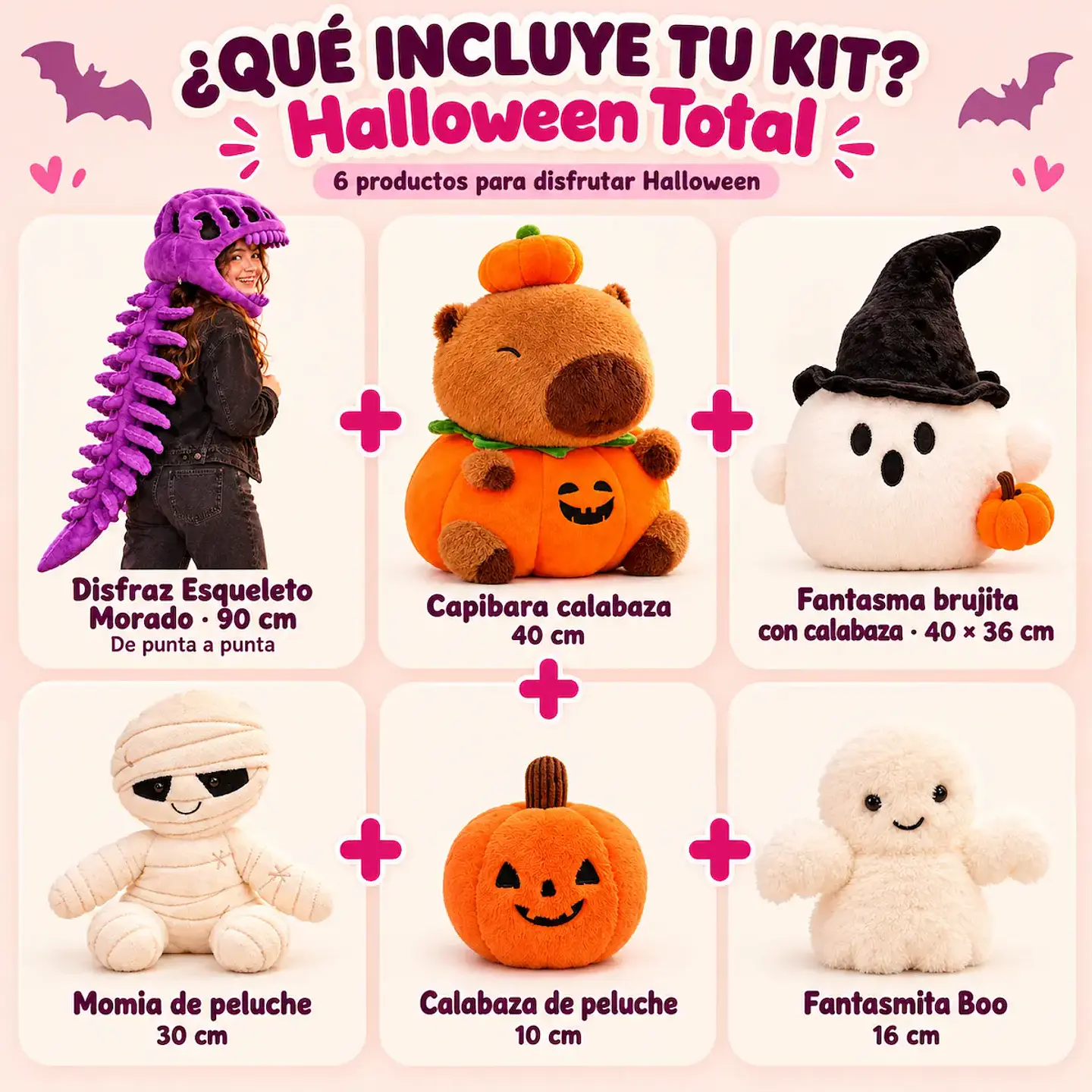 Kit Halloween Total | Disfraz Esqueleto 90 cm + Pack Casa Cute 2