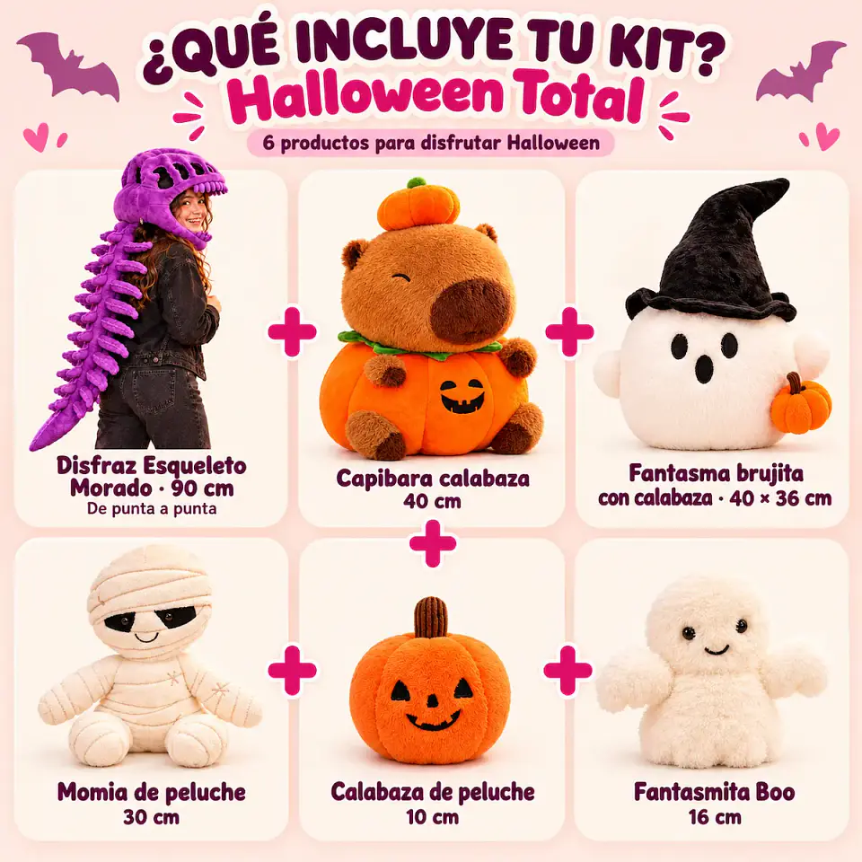 Kit Halloween Total | Disfraz Esqueleto 90 cm + Pack Casa Cute 2
