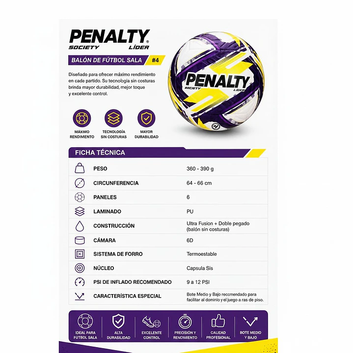 Balón de Futbolito Penalty Lider XXVI N°4 5