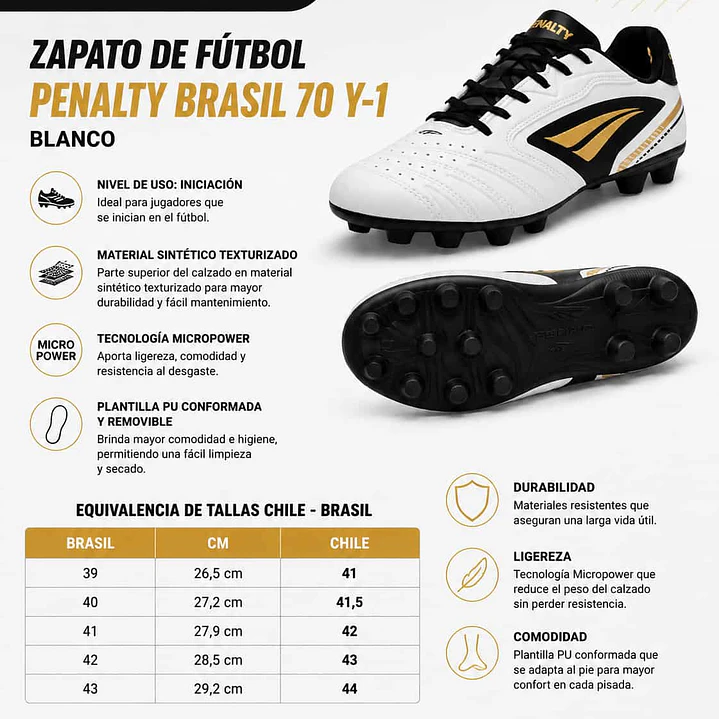Zapato de Fútbol Penalty Brasil 70 Y-1 Blanco 6
