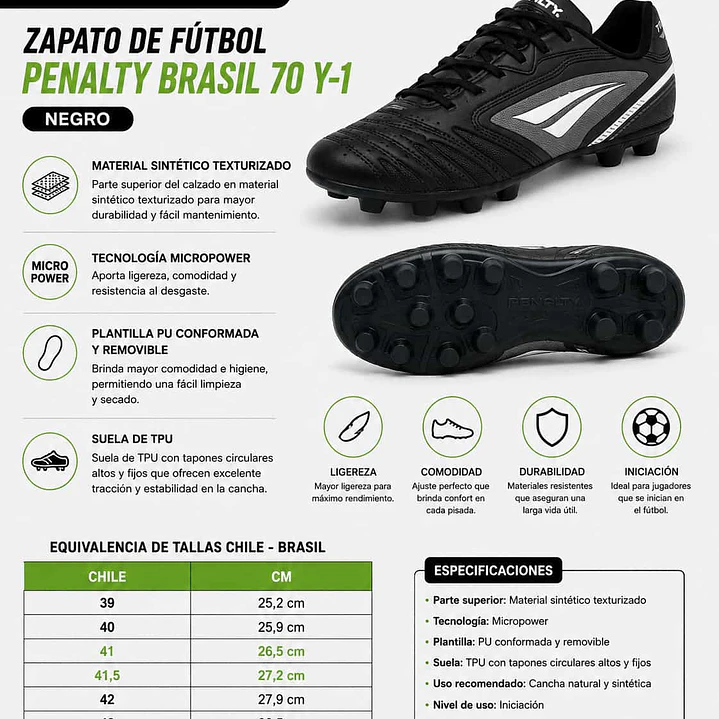 Zapato de Fútbol Penalty Brasil 70 Y-1 Negro 7