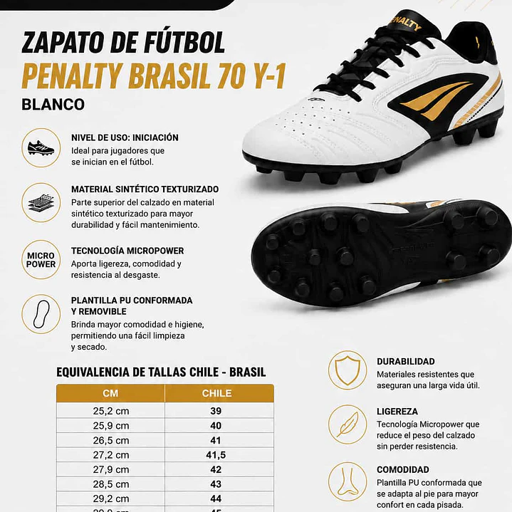 Zapato de Fútbol Penalty Brasil 70 Y-1 Blanco 7