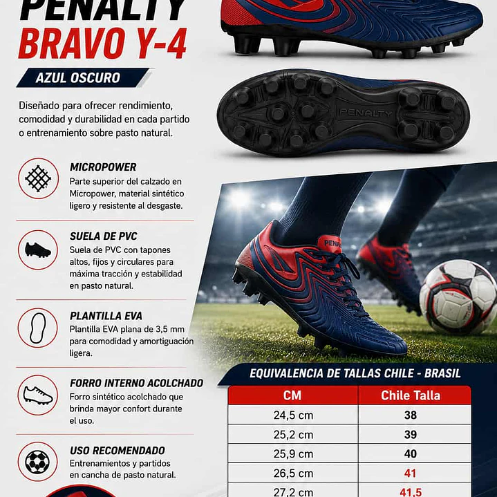 Zapato De Futbol Penalty Bravo Y-4 Azul Oscuro  6