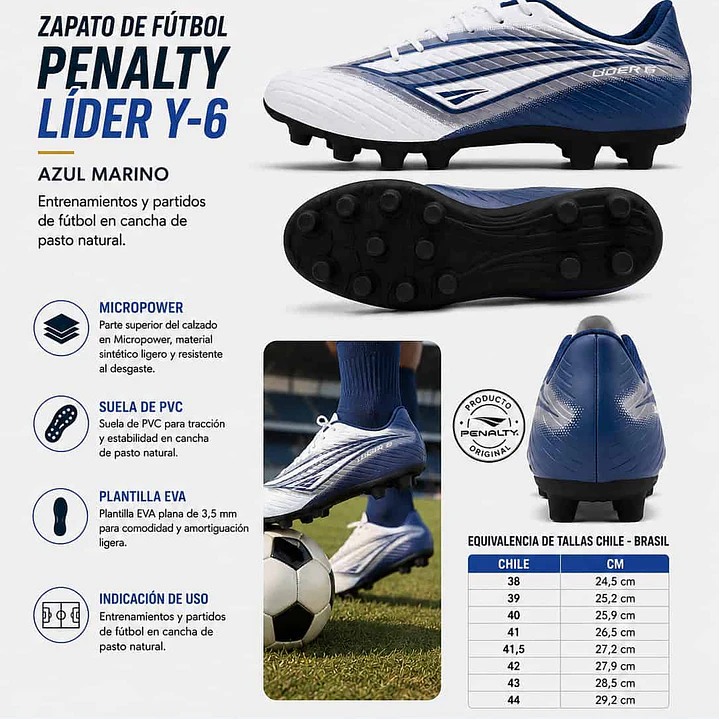 Zapato de Fútbol Penalty Líder Y-6 Blanco/Azul 6