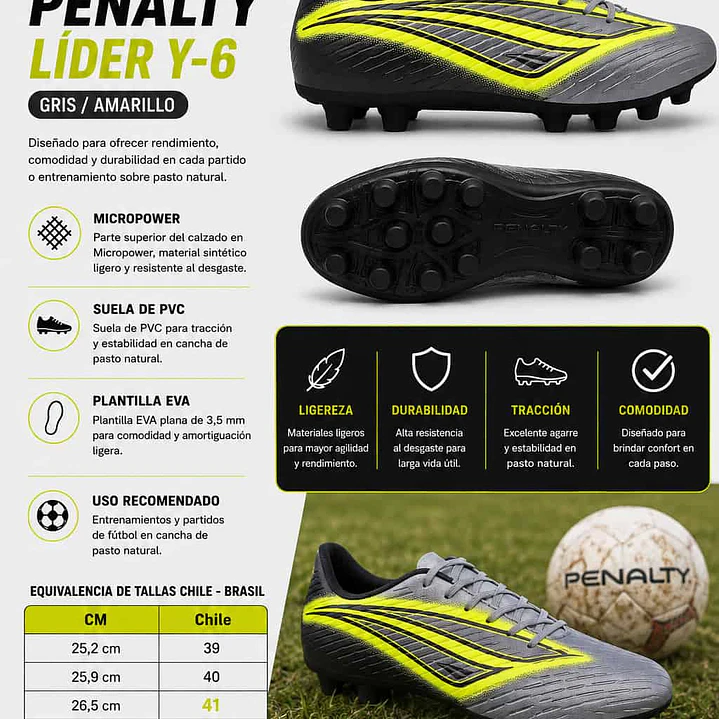 Zapato de Fútbol Penalty Líder Y-6 Gris/ Amarillo 5