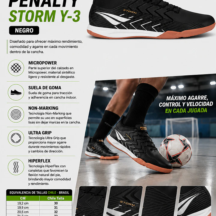 Zapato de Futsal Penalty Storm Y-3 Negro 9
