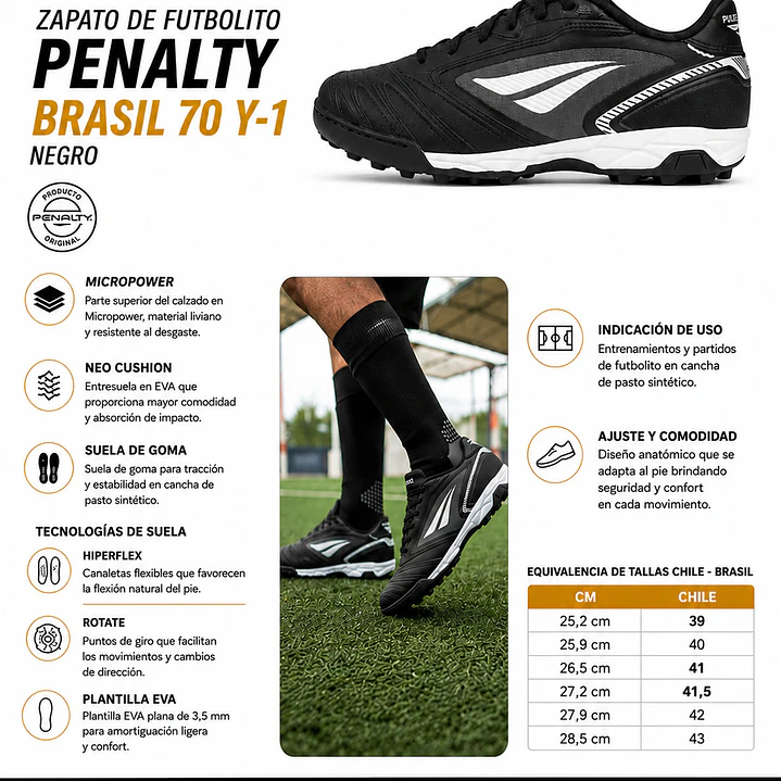 Zapato de Futbolito Penalty Brasil 70 Y-1 Negro 6