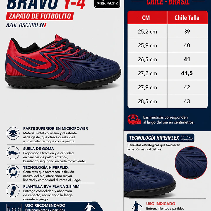 Zapato de Futbolito Penalty Bravo Y-4 Azul Oscuro 7