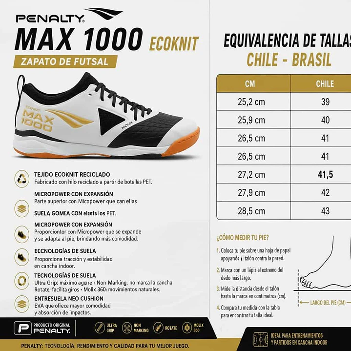Zapato De Futsal Penalty Max 1000 Ecoknit Blanco  7