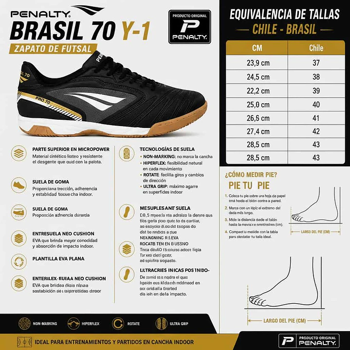 Zapato de Futsal Penalty Brasil 70 Y-1  Negro 7