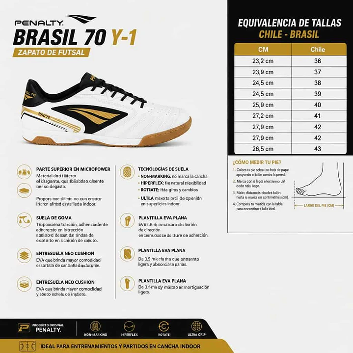 Zapato de Futsal Penalty Brasil 70 Y-1 Blanco 7