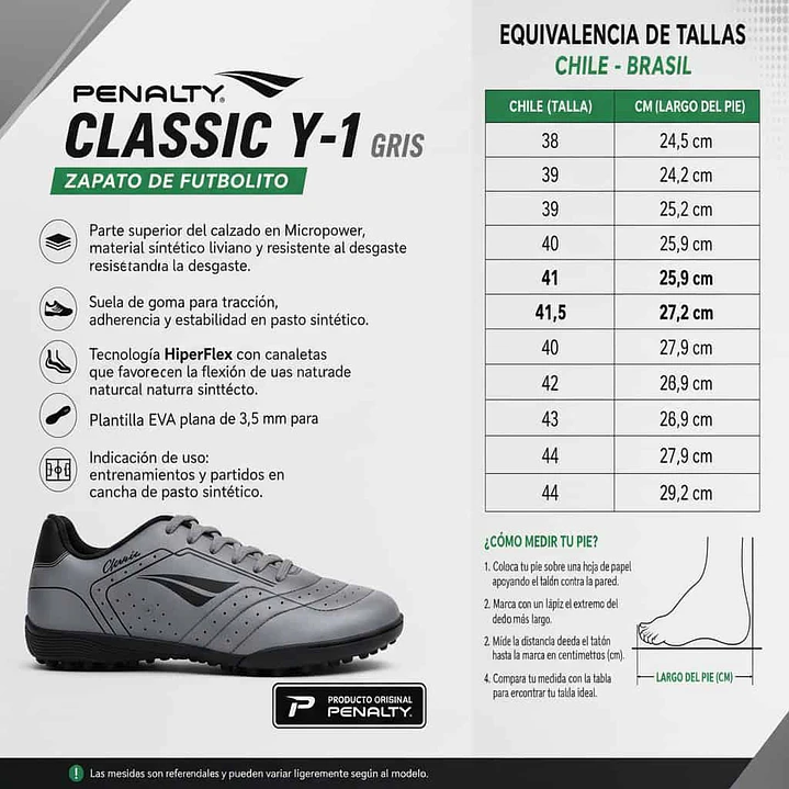 Zapato de Futbolito Penalty Classic Y-1 Gris 7