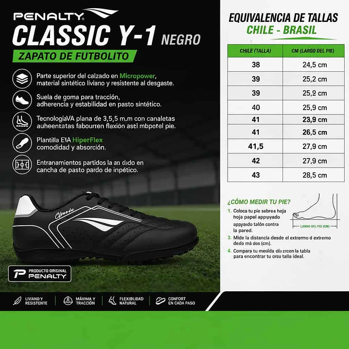 Zapato de Futbolito Penalty Classic Y-1 Negro 7