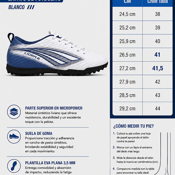 Zapato de Futbolito Penalty Lider Y-6 Blanco/ azul 8