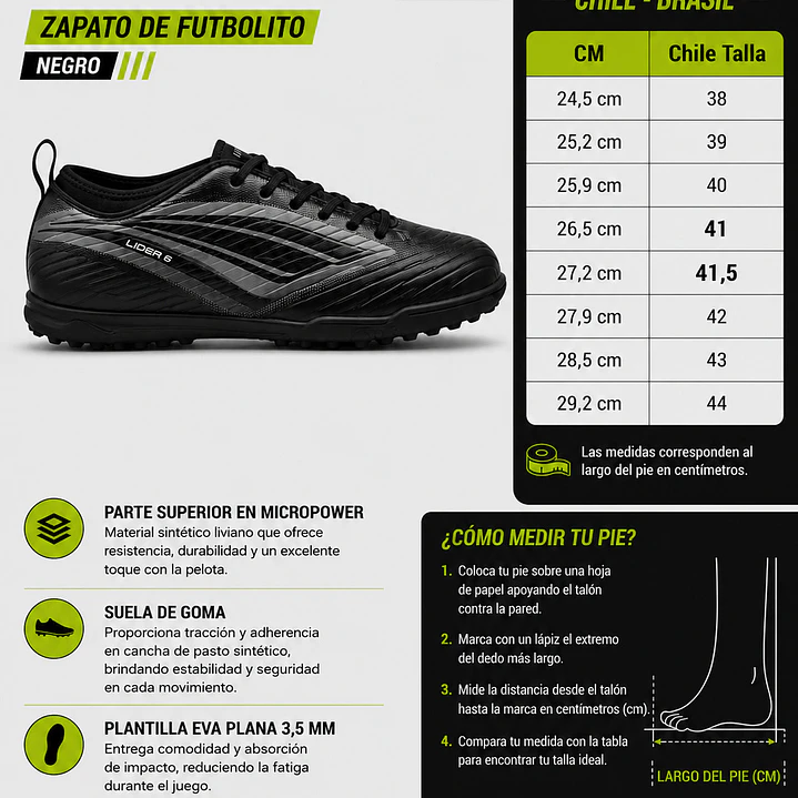Zapato de Futbolito Penalty Lider Y-6 Negro 7