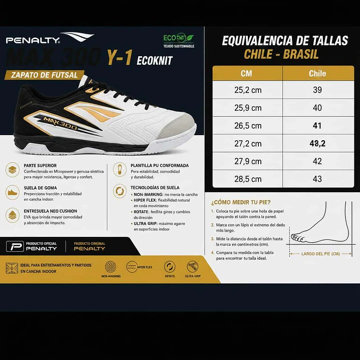 Zapato de Futsal Penalty Max 300 Y-1 Ecoknit Blanco  7