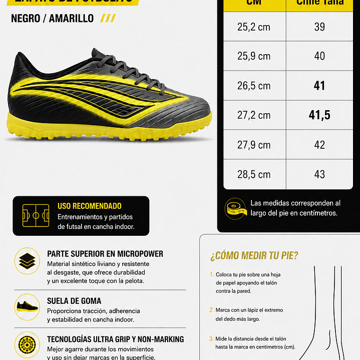 Zapato de Futbolito Penalty Líder Y-6 Negro/ Amarillo 8