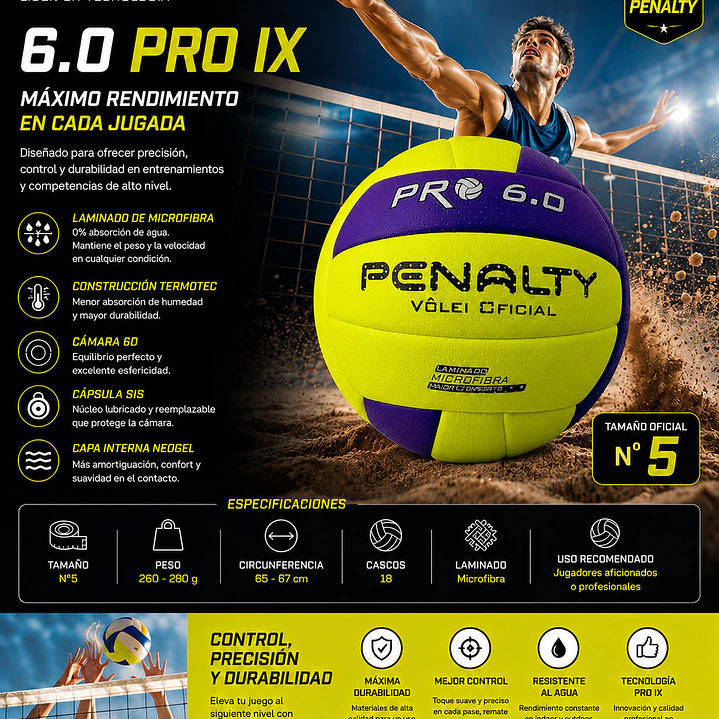 Balón De Vóleibol Penalty 6.0 Pro IX 11