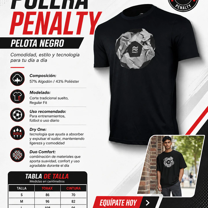 Polera Penalty Pelota Negro 6