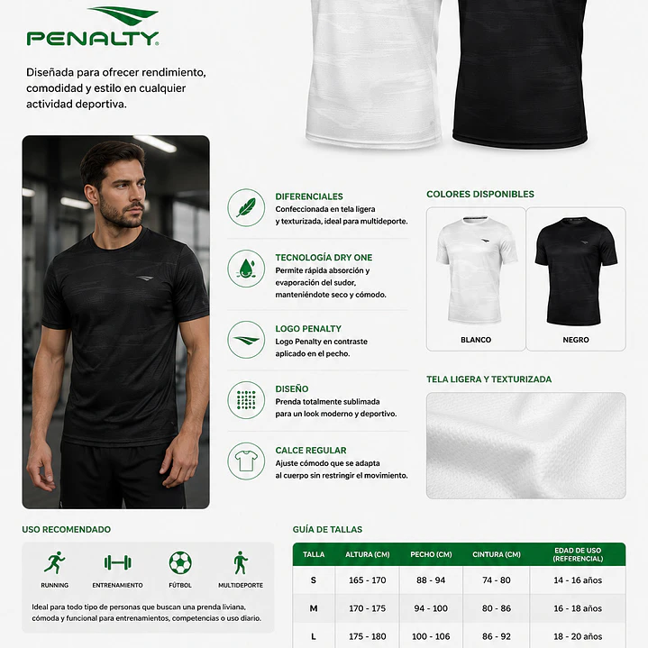 Polera Penalty Treino Essencial Print Negro 7