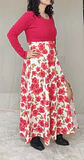 Maxi vestido rojo flores apertura en la pierna - Miniatura 3