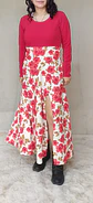 Maxi vestido rojo flores apertura en la pierna - Miniatura 5