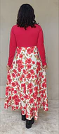 Maxi vestido rojo flores apertura en la pierna - Miniatura 6