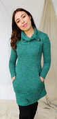 Vestido de lanilla cuello tortuga color turquesa con bolsillos - Miniatura 1