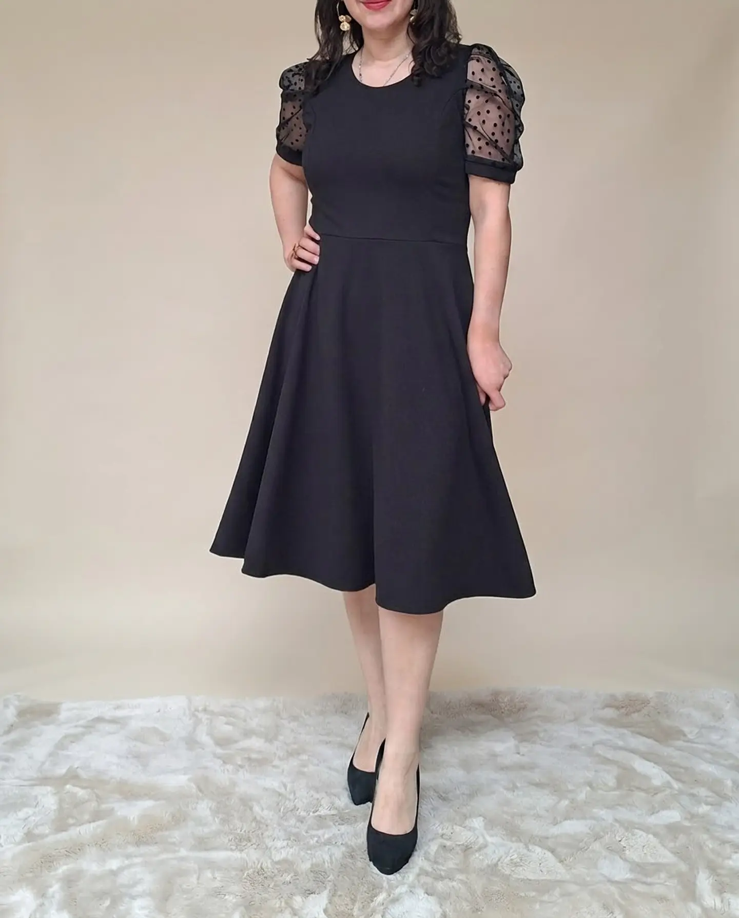 Vestido midi manga corta lunares 1