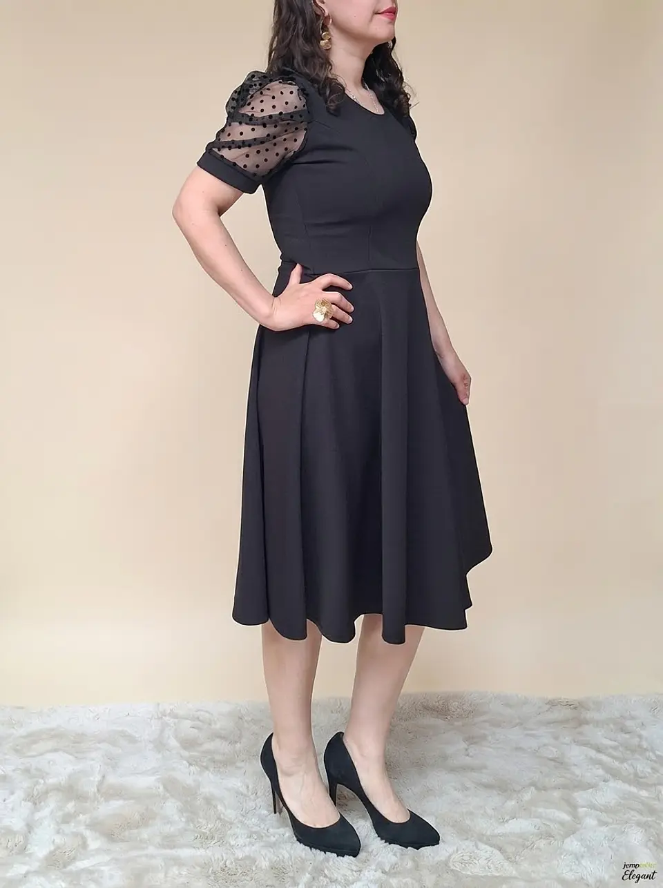 Vestido midi manga corta lunares 2