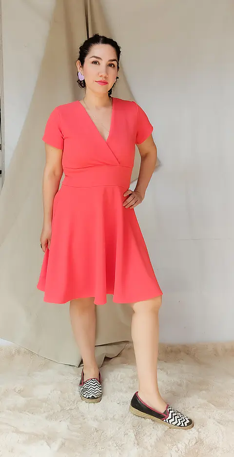 Vestido tipo skater Coral manga corta