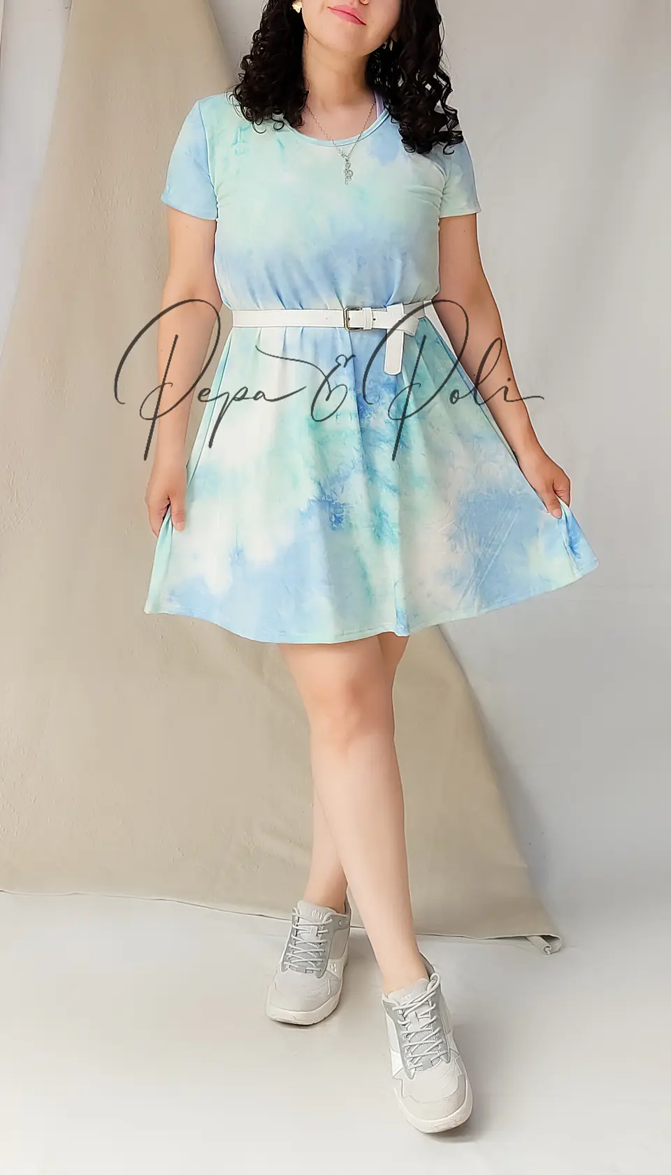 Vestido oversized  cuello redondo tie die celeste  1