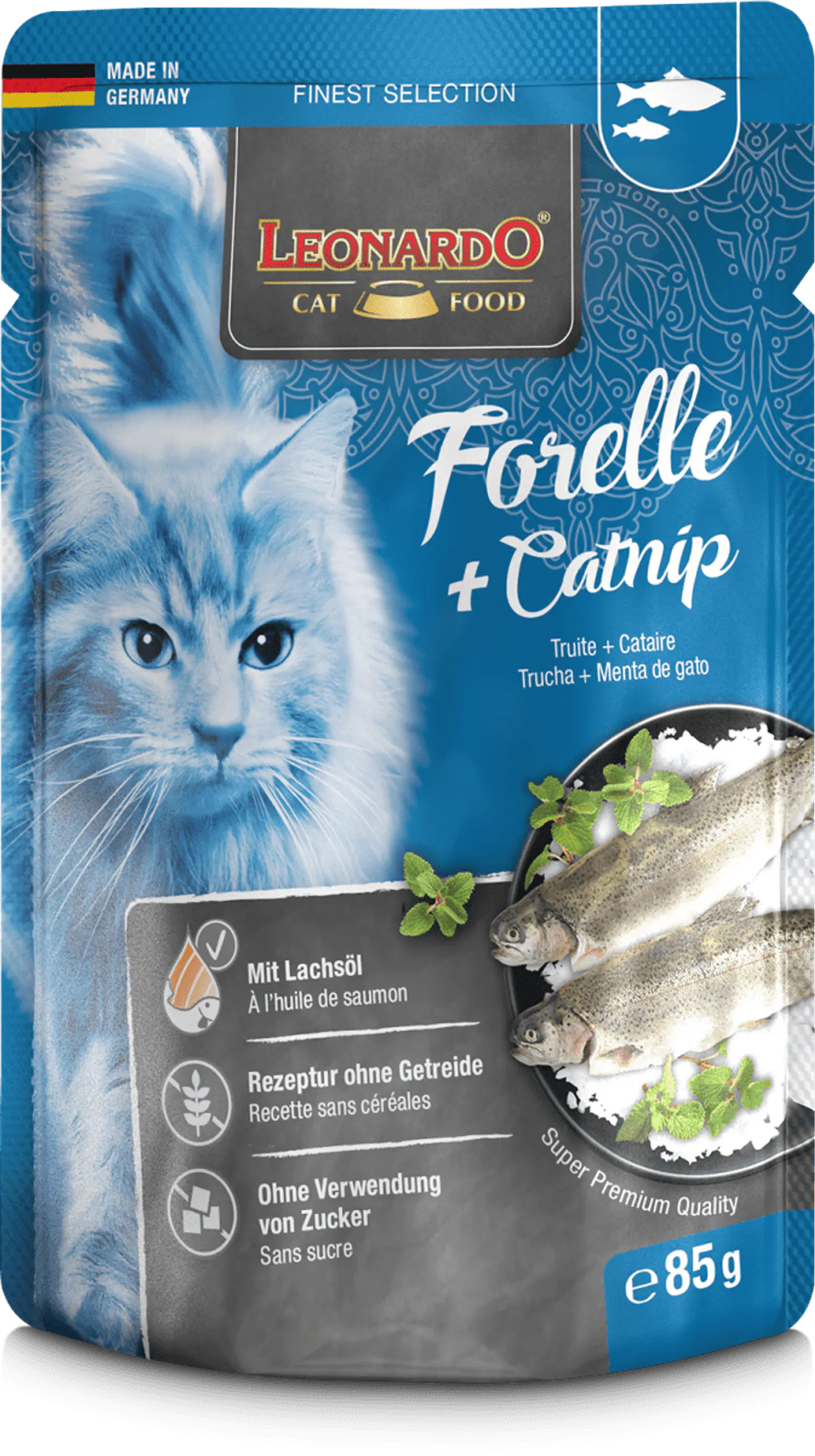 Trucha con Catnip 85 g Sachet LEONARDO GATOS 1