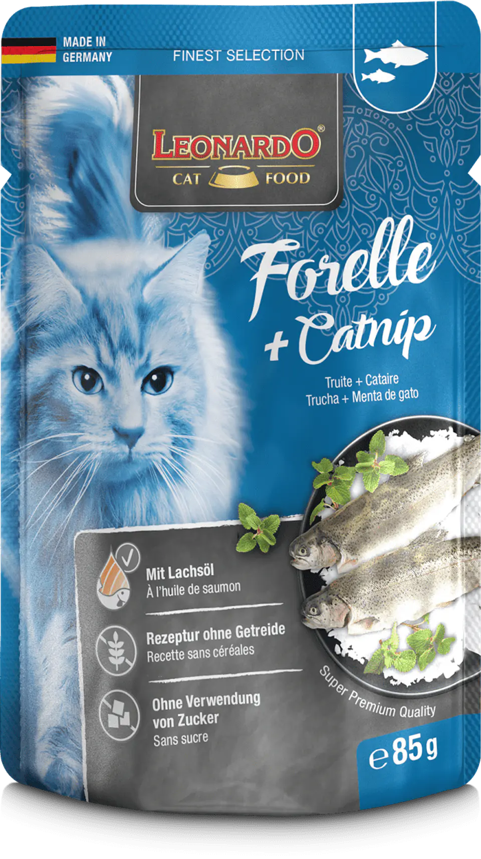 Trucha con Catnip 85 g Sachet LEONARDO GATOS 1