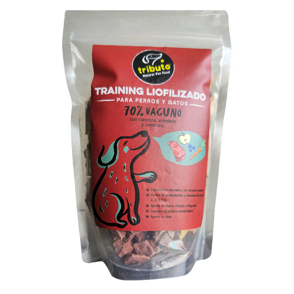 Training 70% Vacuno 30% manzana, zanahoria, arándano Snack natural TRIBUTO 100g 3