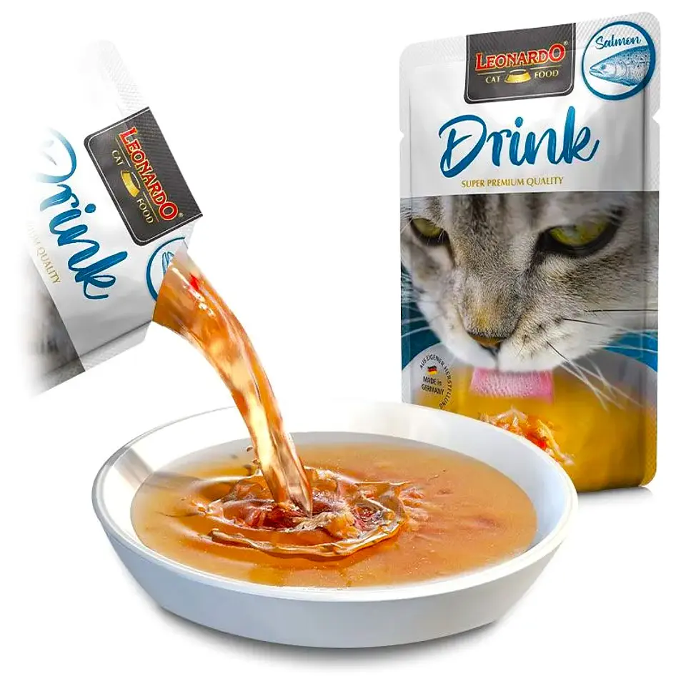 Leonardo DRINK SALMÓN 40 ml con trocitos de salmón para gatos 1