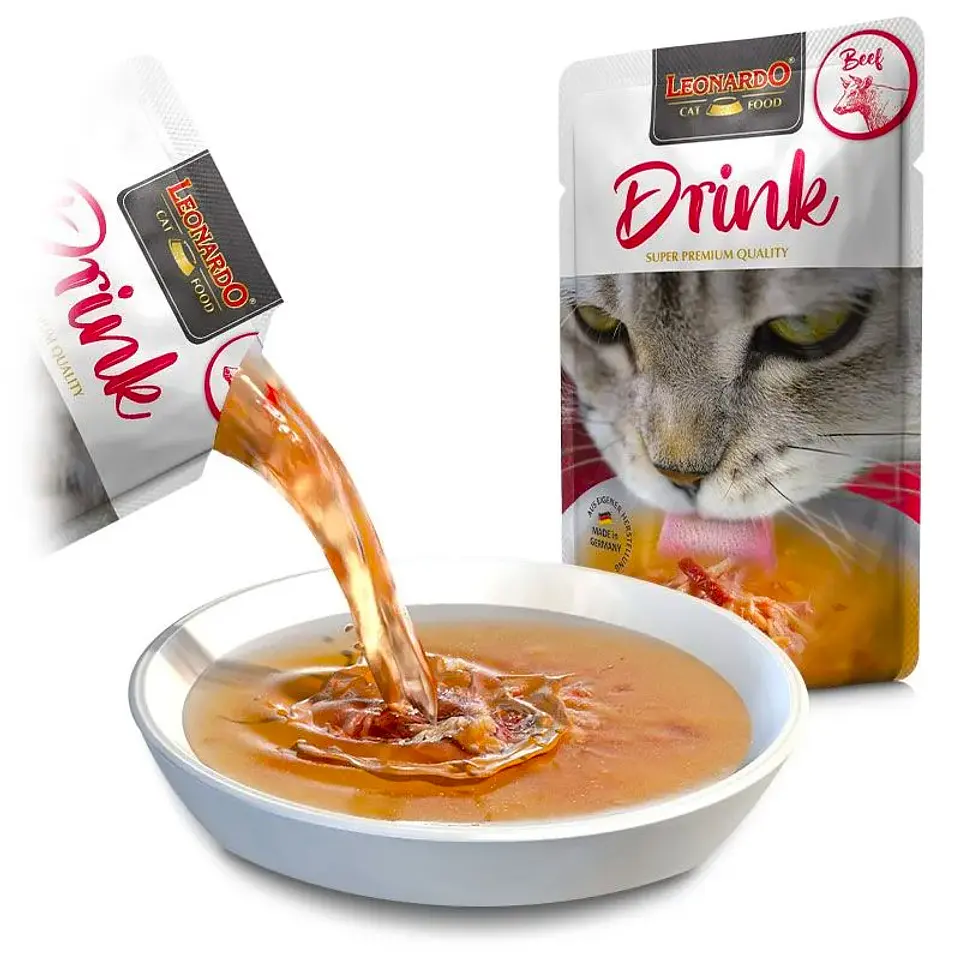 Leonardo DRINK TERNERA 40 ml con trocitos de ternera y pollo para gatos 1