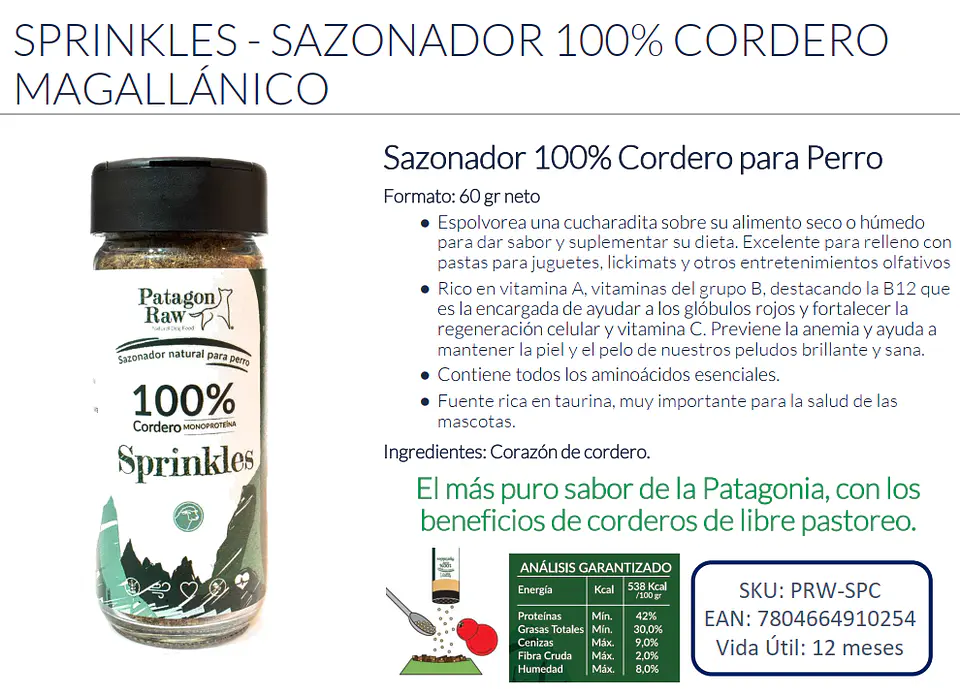Sprinkles de CORDERO 60 g PATAGON RAW 2