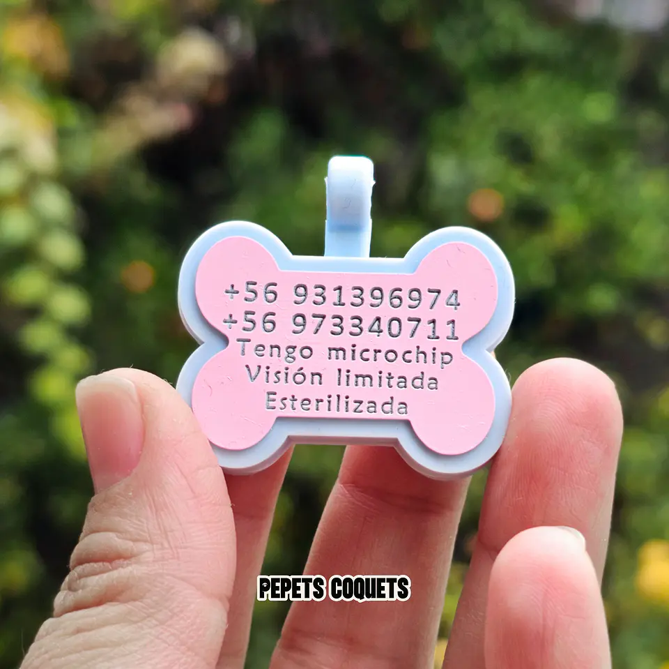 Hueso color BABY ROSA - Placa de identificación de silicona para mascotas 3