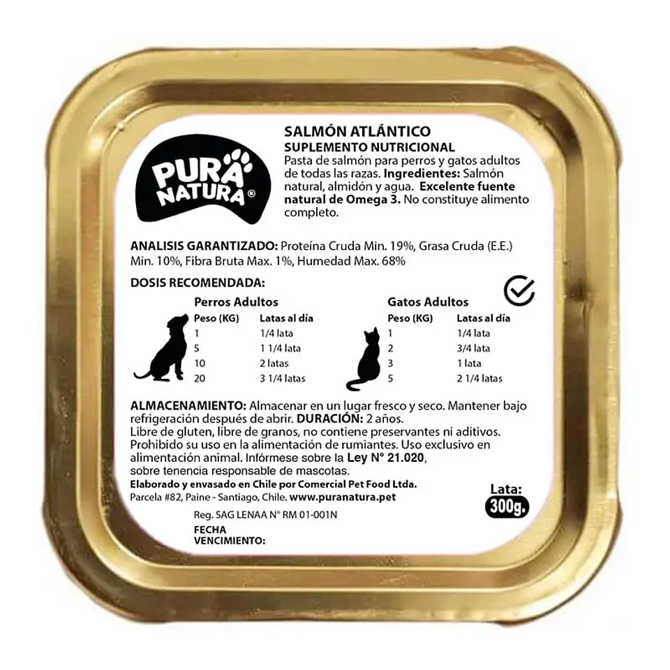 Salmón Atlántico 300 g Lata + Omega 3 y 6 PURA NATURA - Perros y gatos 2