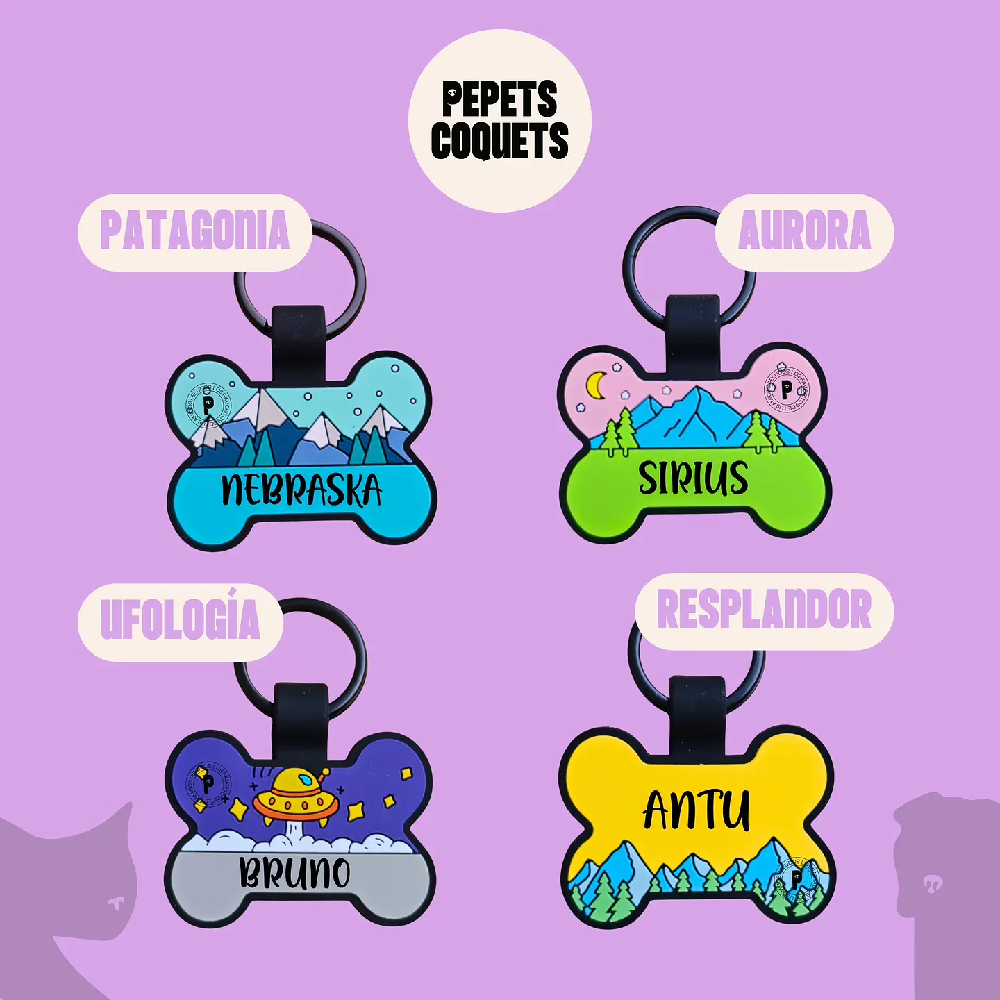 UFOLOGÍA (Hueso 4 cm) Placa de identificación de mascotas 100% silicona 2